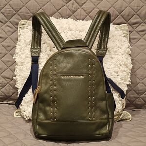 Tommy Hilfiger Olive Green Backpack with Pebbled Leather Finish